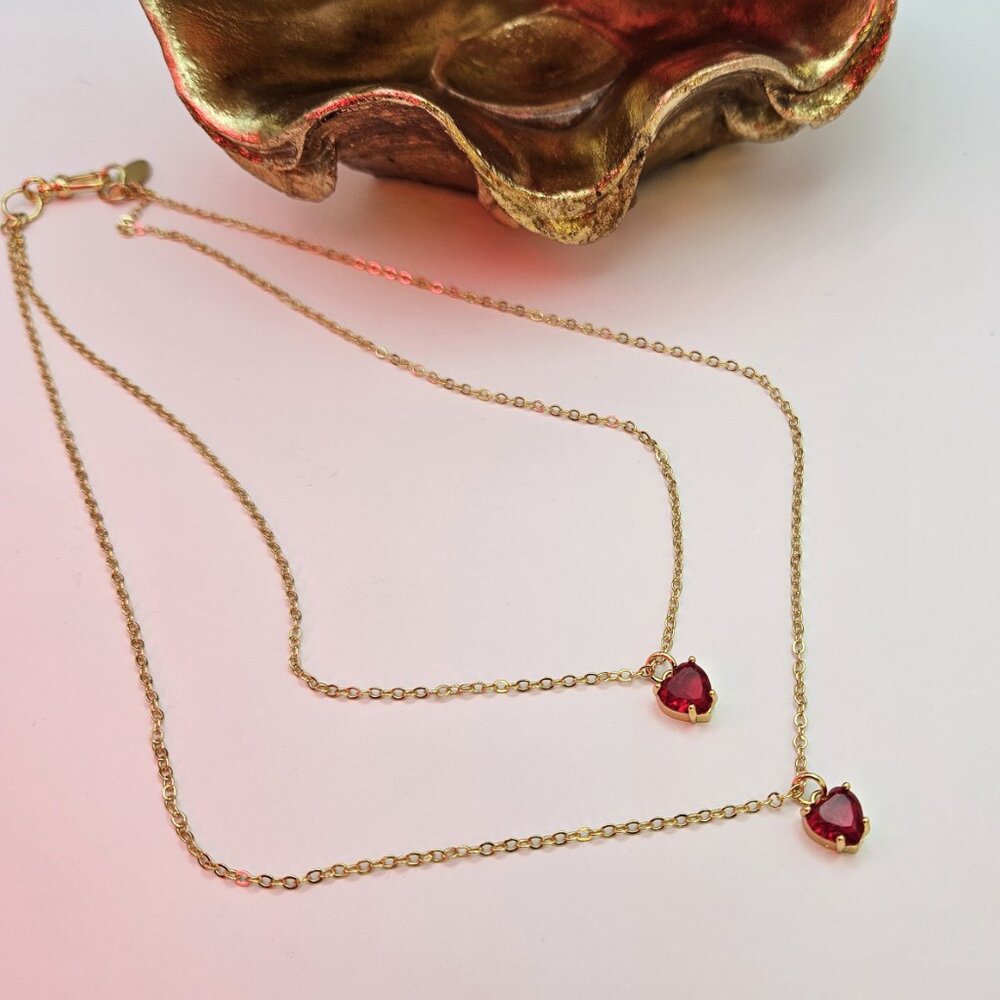 VALENTINE SALE!! Double Strand Red Zirconia on Gold Filled Chain Necklace--NWT - Picture 4 of 5